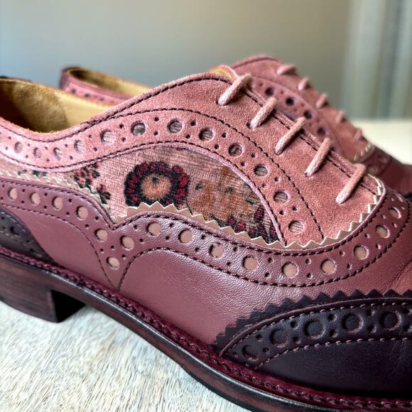 The Office of Angela Scott Mr. Doubt Floral Brogue Oxfords Pink Leather 38 US 8 - Picture 6 of 13